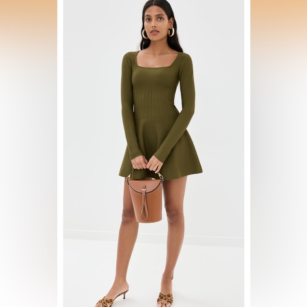 Staud Deora Knit Fit & Flare Long-Sleeve Minidress